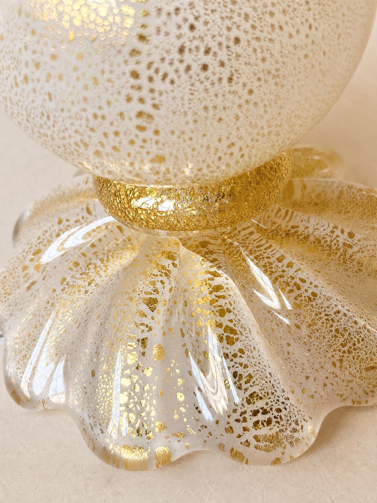 Vintage Italian Murano Glass Table Lamp with Gold Flecks, Venetian Gold Leaf — photo 4