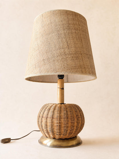 Vintage 70s Vivai del Sud Rattan Table Lamp with Brass Accents — photo 6