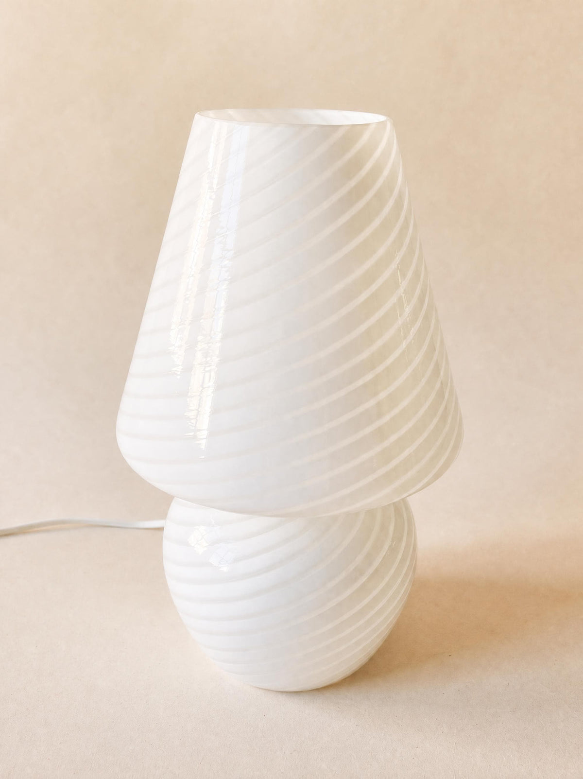 Vintage Italian 70s Murano Mushroom Table Lamp, White Swirl Opaline Glass — photo 3