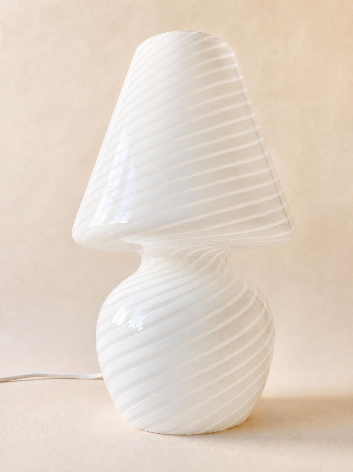 Vintage Italian 70s Murano Mushroom Table Lamp, White Swirl Opaline Glass — photo 2