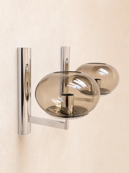Gaetano Sciolari Vintage 70s Wall Sconces in Chrome and Smoked Glass — photo 2