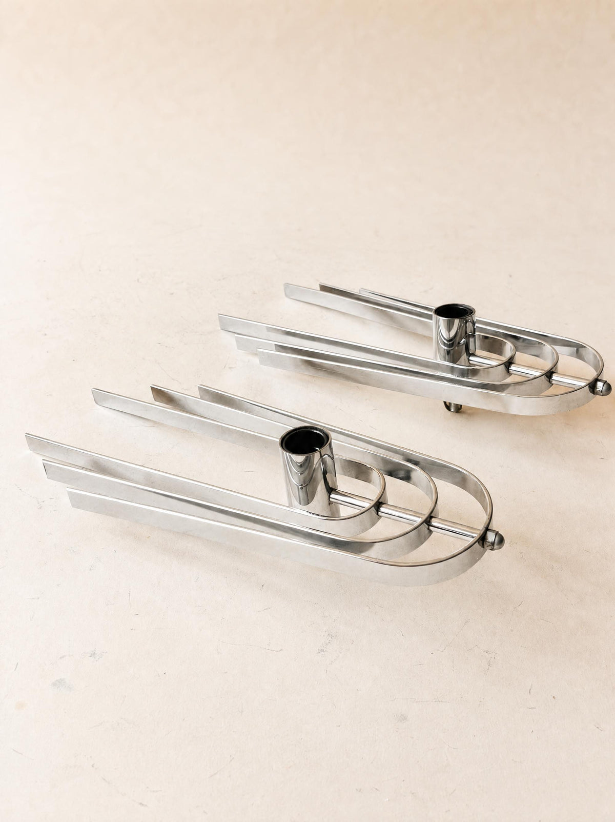 Pair of Vintage 70s French Chrome Wall Lights, Sculptural Sconces — photo 8