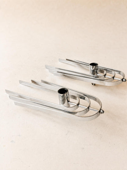 Pair of Vintage 70s French Chrome Wall Lights, Sculptural Sconces — photo 8
