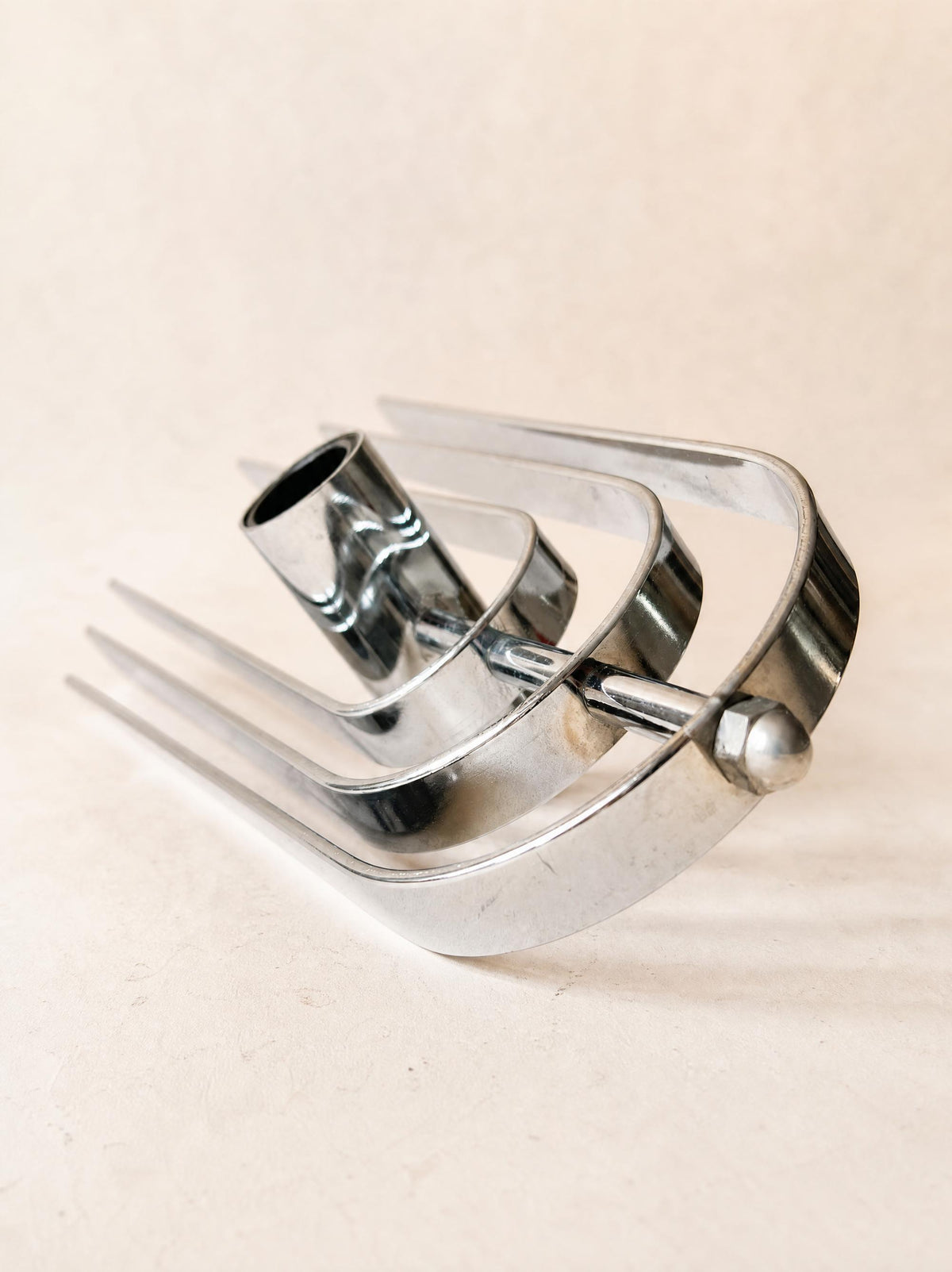 Pair of Vintage 70s French Chrome Wall Lights, Sculptural Sconces — photo 10