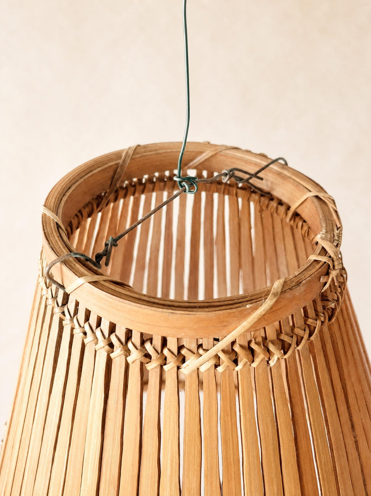 Pair of Vintage French 60s Handmade Bamboo Pendant Lampshades — photo 10