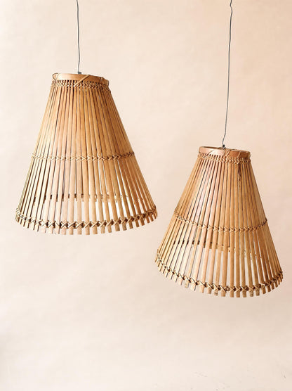 Pair of Vintage French 60s Handmade Bamboo Pendant Lampshades — photo 5
