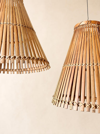 Pair of Vintage French 60s Handmade Bamboo Pendant Lampshades — photo 2