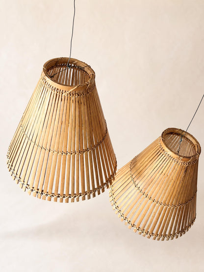 Pair of Vintage French 60s Handmade Bamboo Pendant Lampshades — photo 8