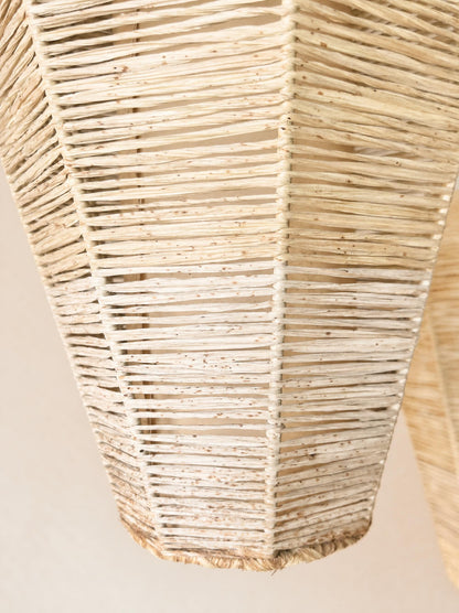 Pair of Vintage 50s Raffia Pendant Lights, Woven Geometric Ceiling Lamps — photo 7