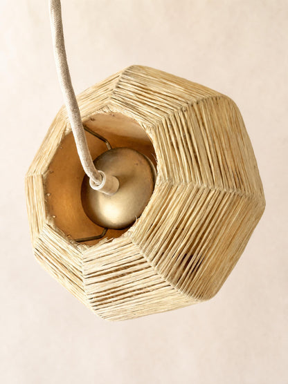 Pair of Vintage 50s Raffia Pendant Lights, Woven Geometric Ceiling Lamps — photo 6