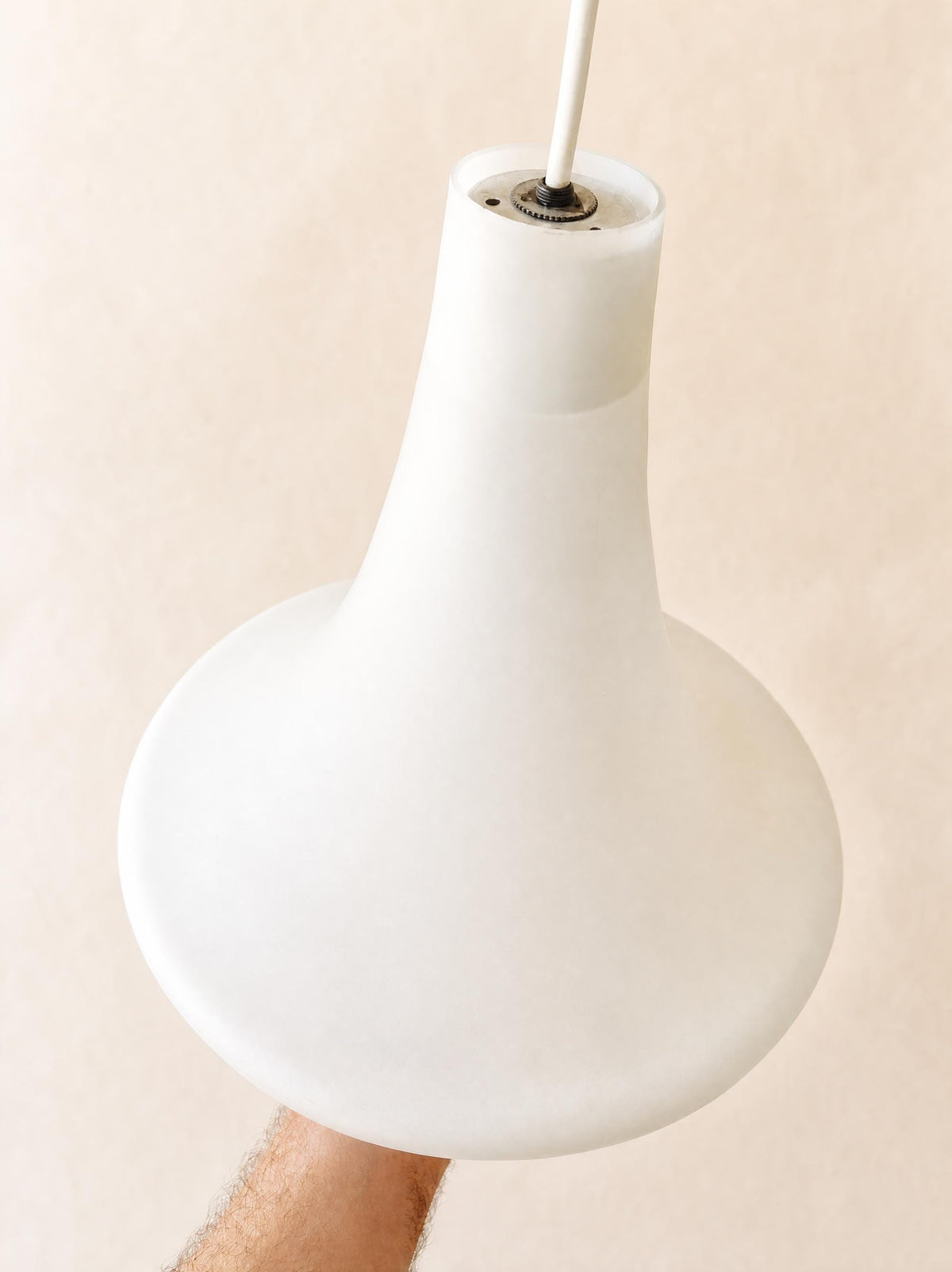 Vintage Italian 60s Murano Glass Pendant Light, Opaline Shade, Venini Style — photo 6