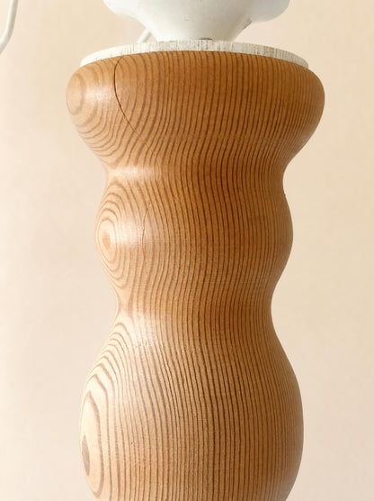 Large Danish Vintage Hand-Carved Wooden Table Lamp with Pleated Shade — photo 5