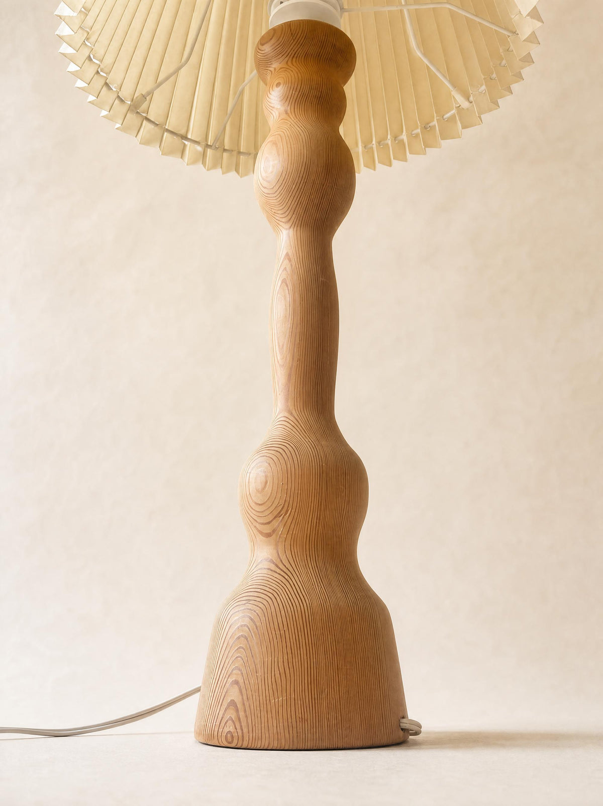 Large Danish Vintage Hand-Carved Wooden Table Lamp with Pleated Shade — photo 10