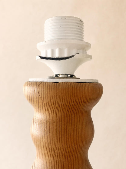 Large Danish Vintage Hand-Carved Wooden Table Lamp with Pleated Shade — photo 11