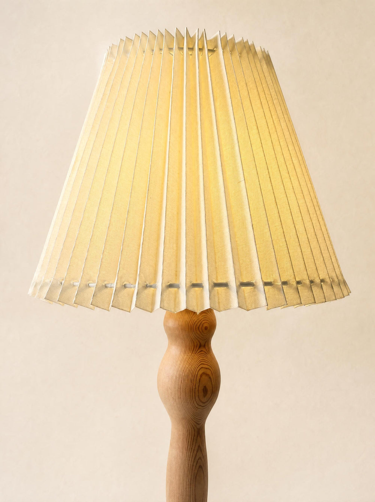 Large Danish Vintage Hand-Carved Wooden Table Lamp with Pleated Shade — photo 8