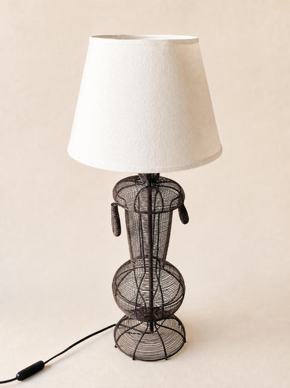Vintage French Wire Wicker Table Lamp with White Shade — photo 3