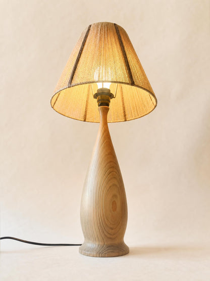 Vintage Turned Wood Table Lamp with String Shade, Scandinavian Style — photo 9
