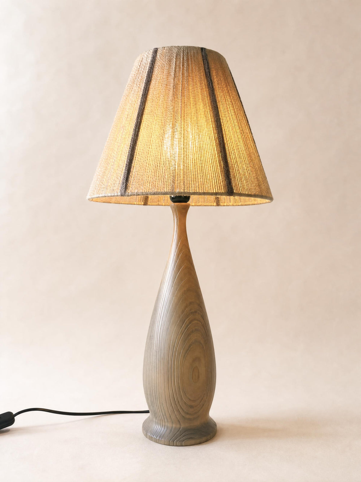 Vintage Turned Wood Table Lamp with String Shade, Scandinavian Style — photo 8