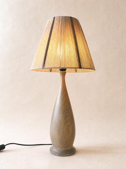 Vintage Turned Wood Table Lamp with String Shade, Scandinavian Style — photo 8