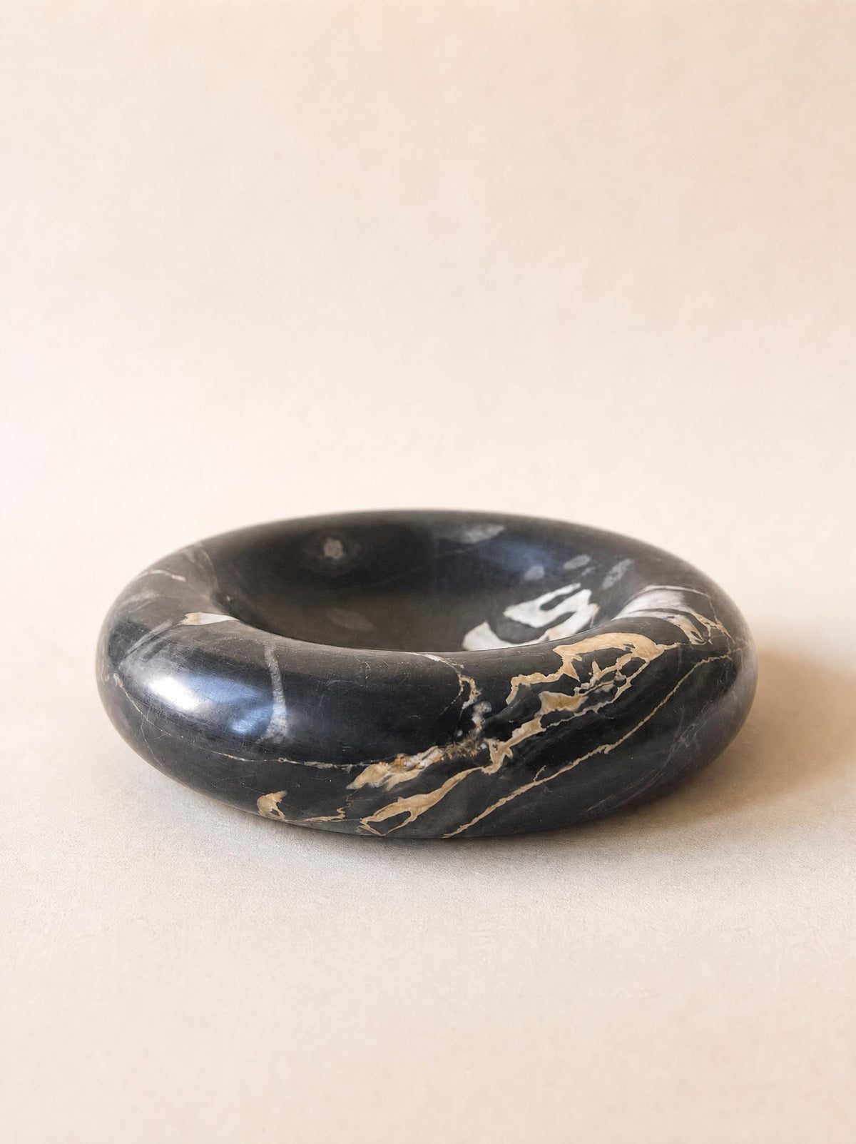 Vintage Black Marble Ashtray Bowl with White and Gold Veining — photo 4