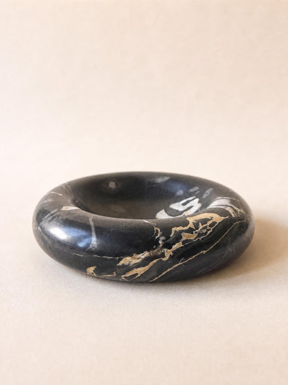 Vintage Black Marble Ashtray Bowl with White and Gold Veining — photo 4