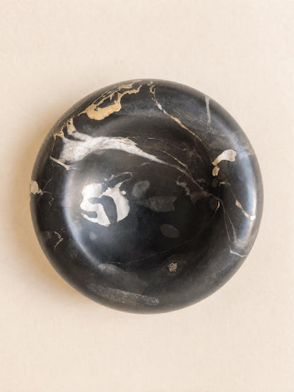 Vintage Black Marble Ashtray Bowl with White and Gold Veining — photo 3