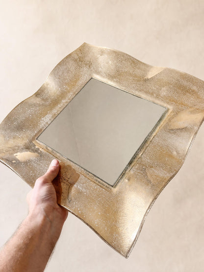 Vintage Murano Albatros Gold Glass Mirror, Organic Shape — photo 3
