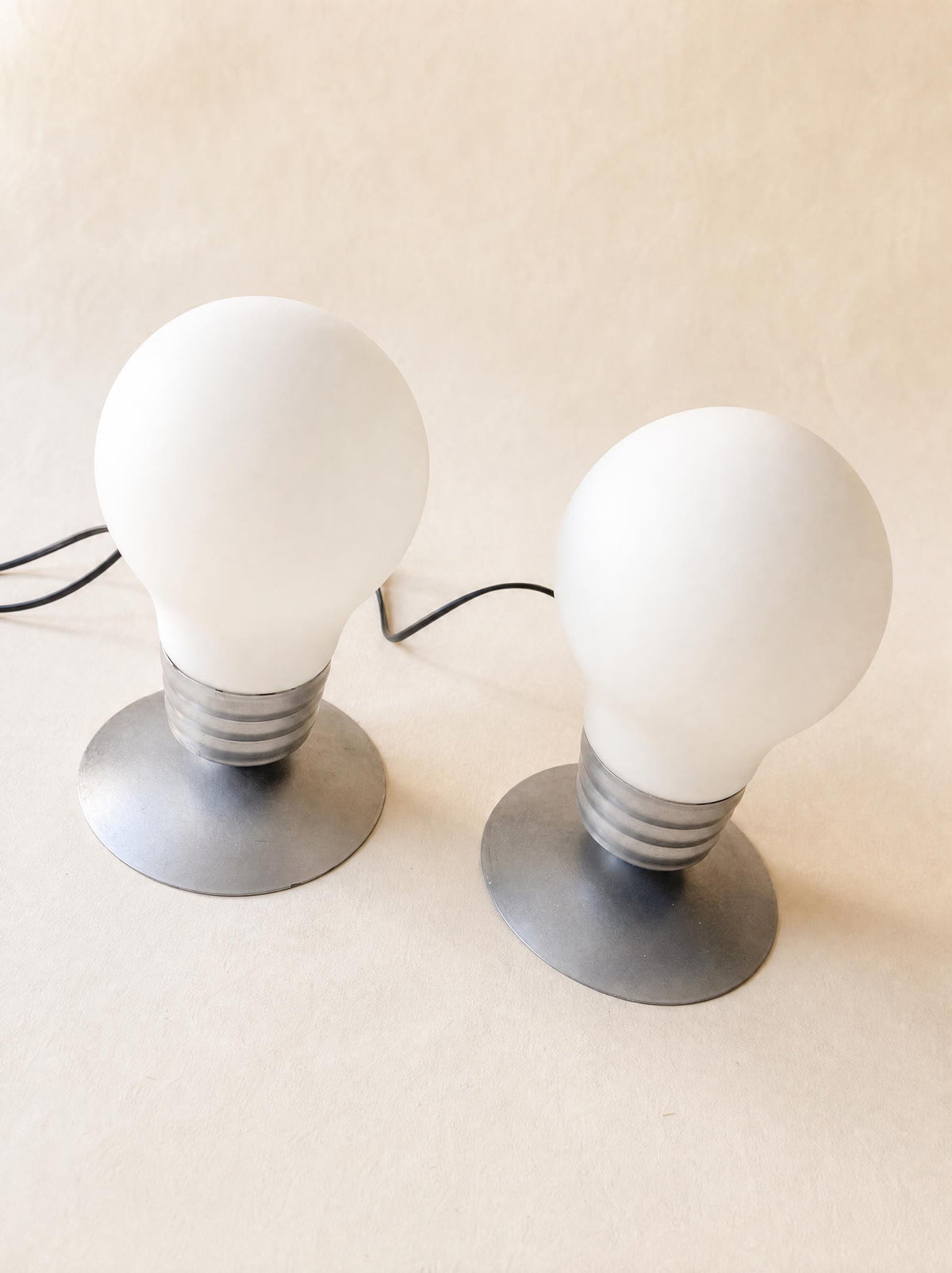 Vintage 90s Bulb Shaped Milk Glass Table Lamps by Idea — photo 2