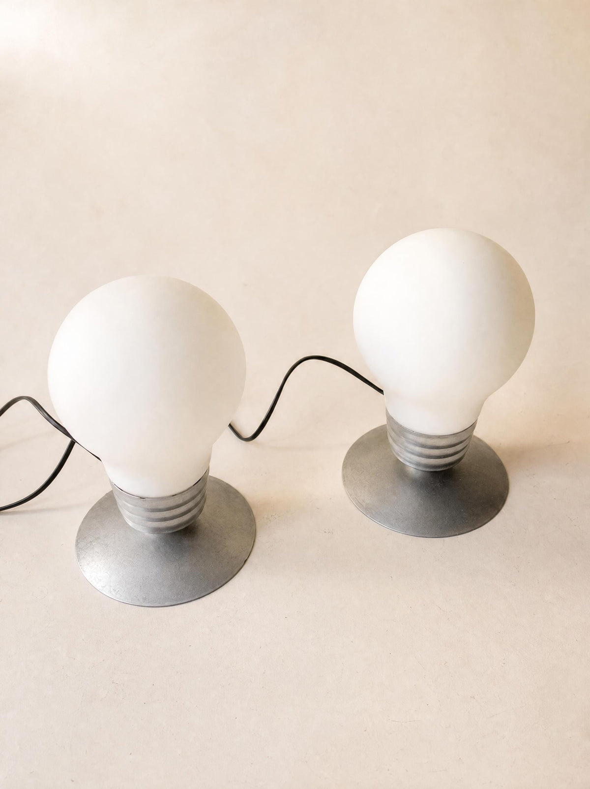 Vintage 90s Bulb Shaped Milk Glass Table Lamps by Idea — photo 7