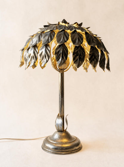 Vintage Italian 70s Brass Lotus Leaf Table Lamp, Hollywood Regency Style — photo 5