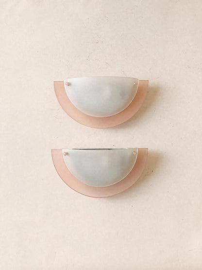 Italian 90s Memphis Style Glass Wall Sconce Pair | Pink Perspex Wall Lights — photo 1