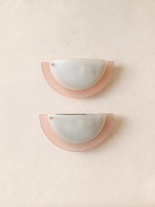 Italian 90s Memphis Style Glass Wall Sconce Pair | Pink Perspex Wall Lights — photo 1