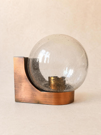 Italian 70s Copper and Bubble Glass Wall Sconces, Pair of Globe Wall Lights — photo 4