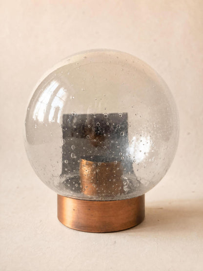 Italian 70s Copper and Bubble Glass Wall Sconces, Pair of Globe Wall Lights — photo 5