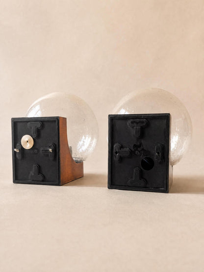 Italian 70s Copper and Bubble Glass Wall Sconces, Pair of Globe Wall Lights — photo 7