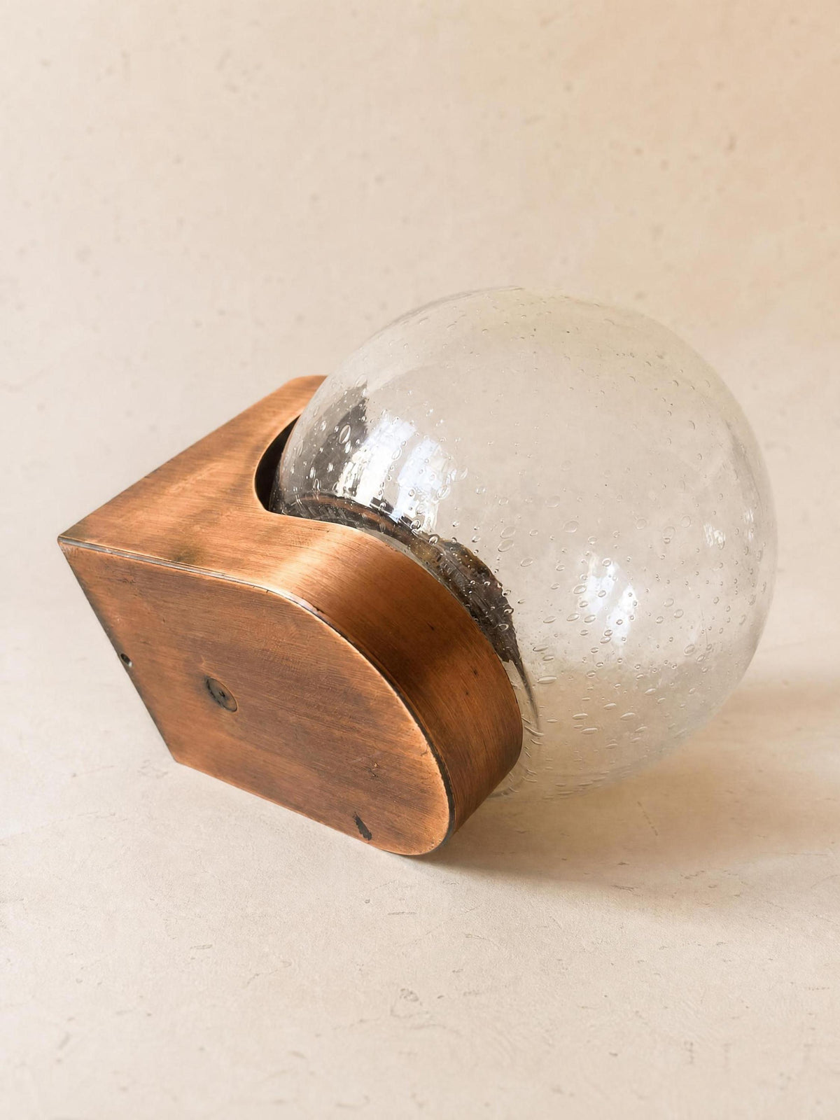 Italian 70s Copper and Bubble Glass Wall Sconces, Pair of Globe Wall Lights — photo 8