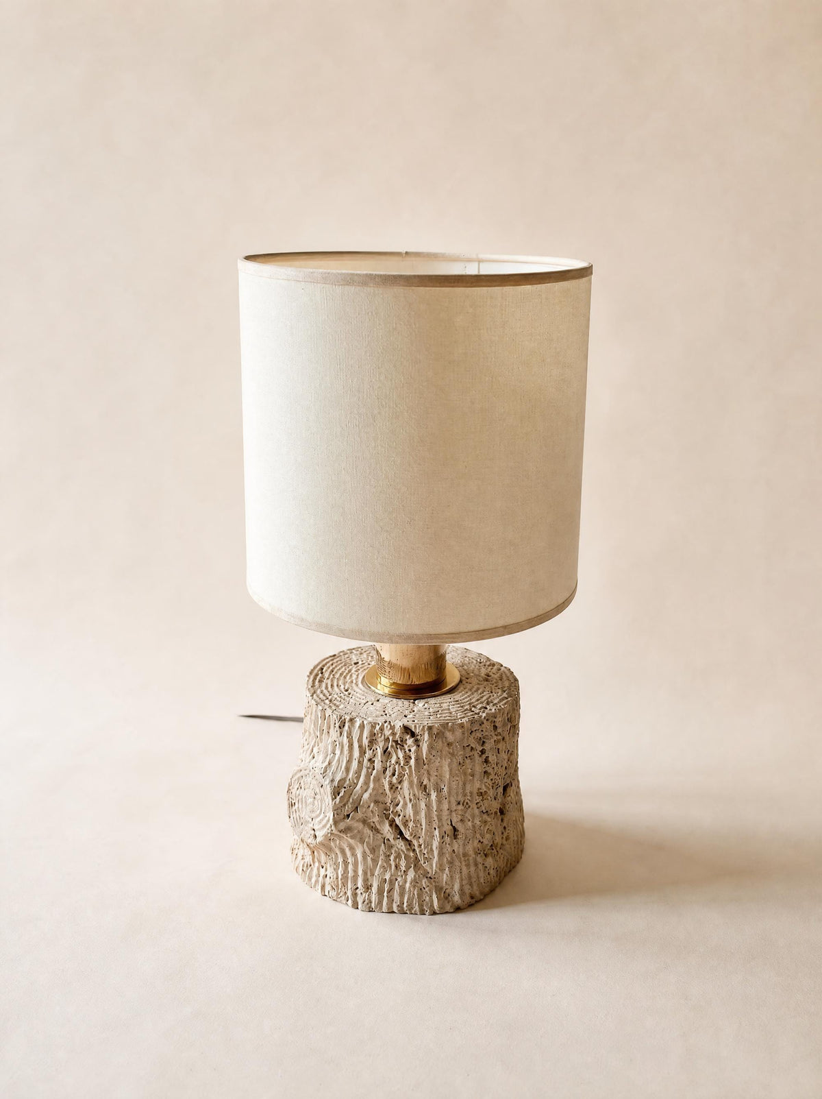 Vintage Italian Sculpted Travertine Table Lamp with Drum Shade — photo 5