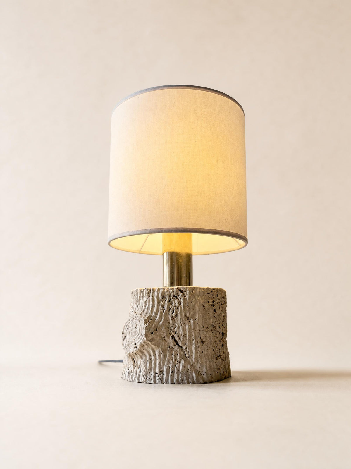 Vintage Italian Sculpted Travertine Table Lamp with Drum Shade — photo 4