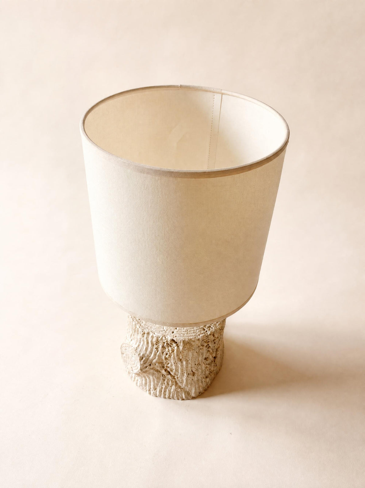 Vintage Italian Sculpted Travertine Table Lamp with Drum Shade — photo 6