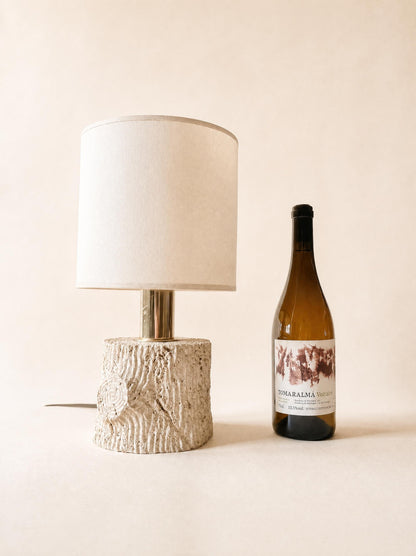 Vintage Italian Sculpted Travertine Table Lamp with Drum Shade — photo 3