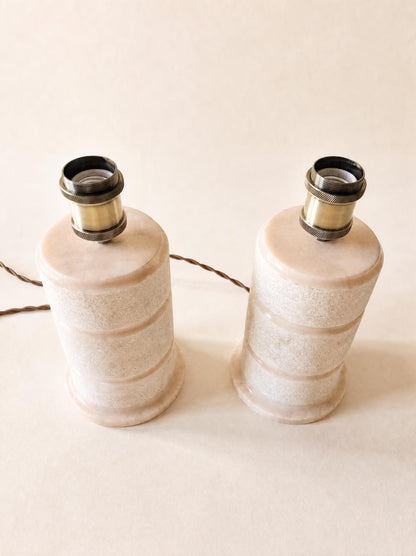 Pair of Vintage 60s Portuguese Pink Marble Table Lamp Bases, Évora Marble — photo 2