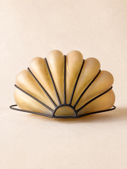 Rare Italian 70s Amber Frosted Glass Wall Sconce | Shell Shaped Sculptural Light — photo 7