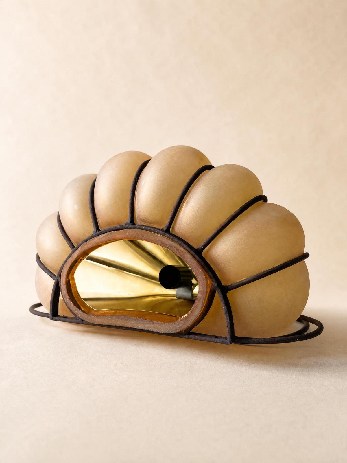 Rare Italian 70s Amber Frosted Glass Wall Sconce | Shell Shaped Sculptural Light — photo 10
