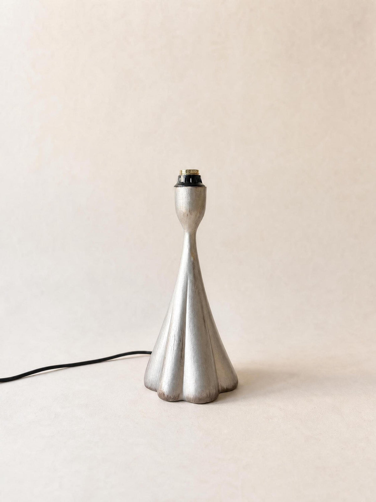 Rare Italian 90s Silvered Metal Table Lamp Base | Sculptural Organic Table Light — photo 5