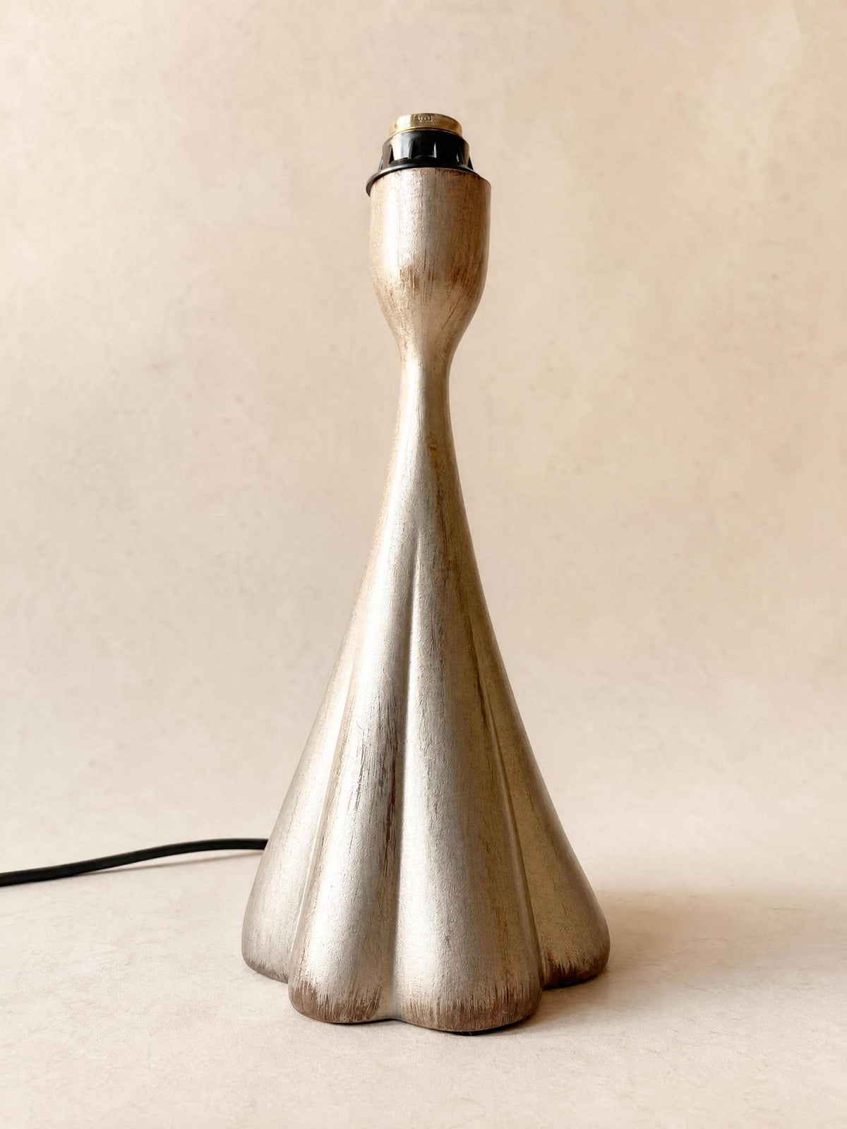 Rare Italian 90s Silvered Metal Table Lamp Base | Sculptural Organic Table Light — photo 2