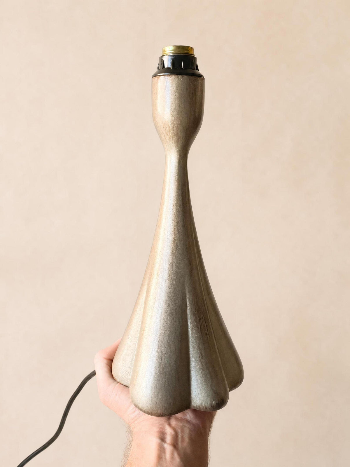 Rare Italian 90s Silvered Metal Table Lamp Base | Sculptural Organic Table Light — photo 6