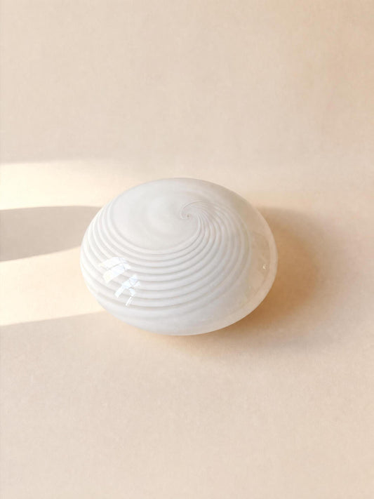 Italian 70s Opaline Murano Glass Ceiling Lamp | Swirl Flush Mount Light — photo 1