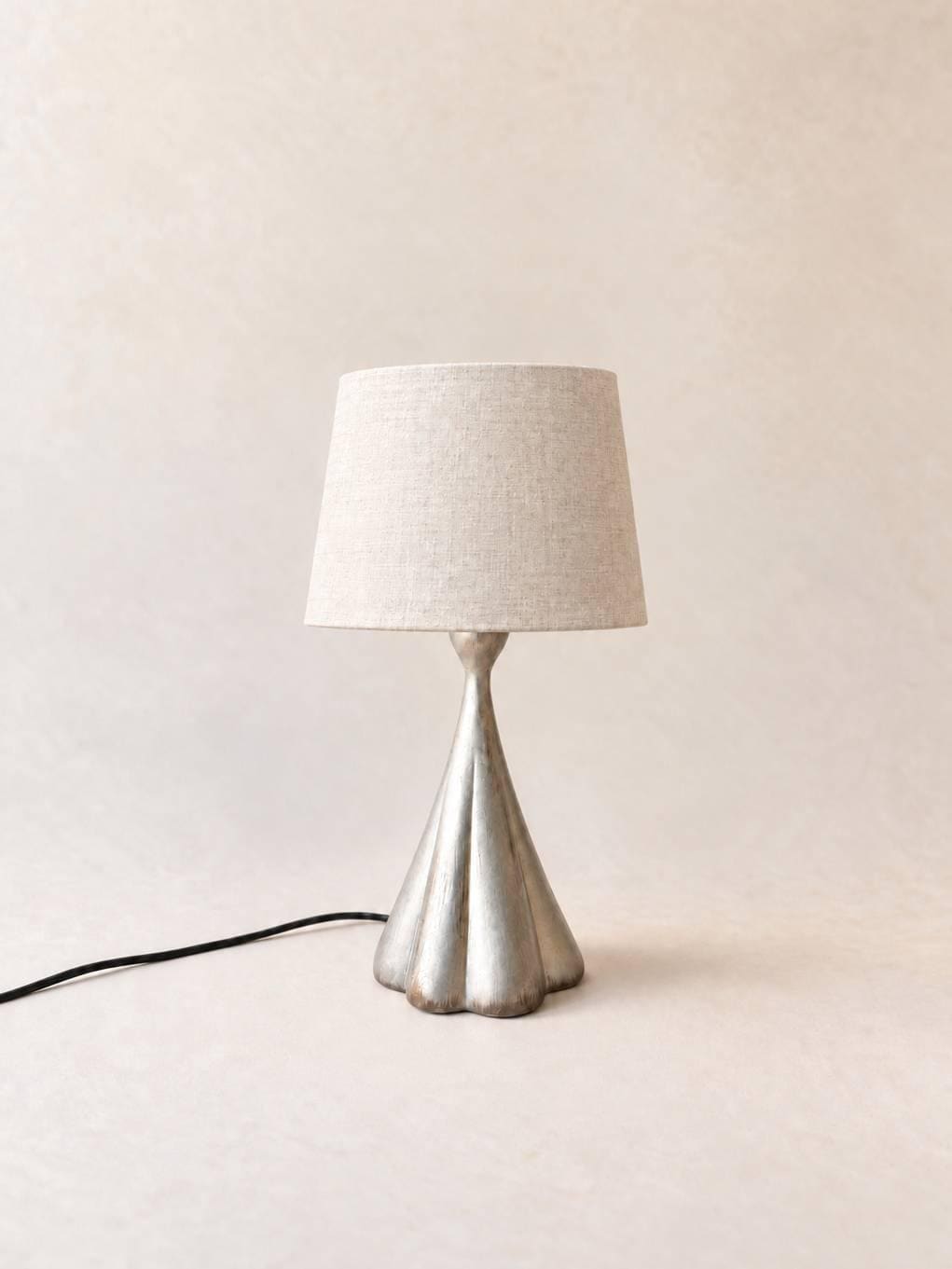 Rare Italian 90s Silvered Metal Table Lamp Base | Sculptural Organic Table Light — photo 1