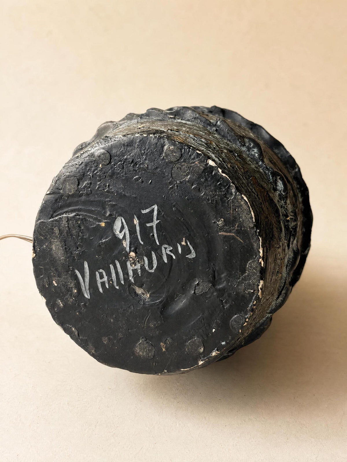 French 70s XL Brutalist Ceramic Table Lamp | Sculptural Black Textured Lamp Base — photo 10