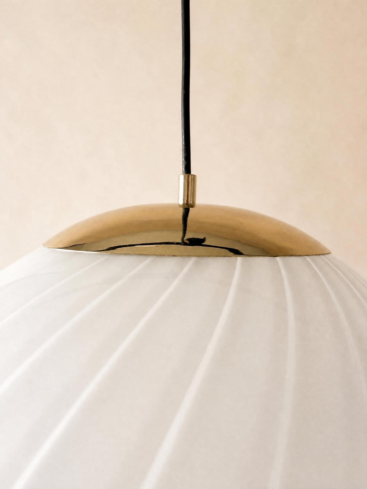 XL Italian 70s Opaline Murano Glass Pendant Light | White Swirl Globe Ceiling Lamp — photo 6